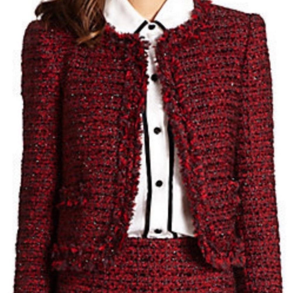 Alice + Olivia Kidman Metallic Tweed Jacket Red S/P
